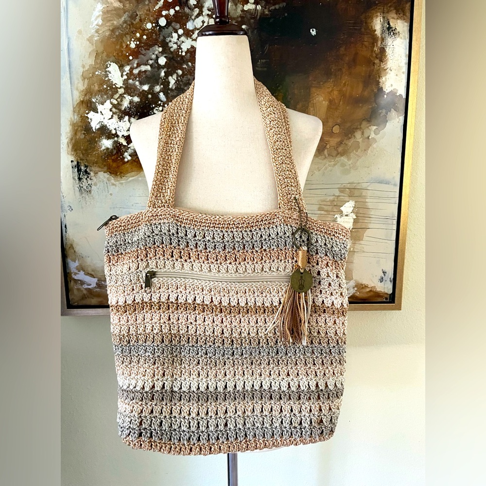 The Sak classic striped tote bag purse ~